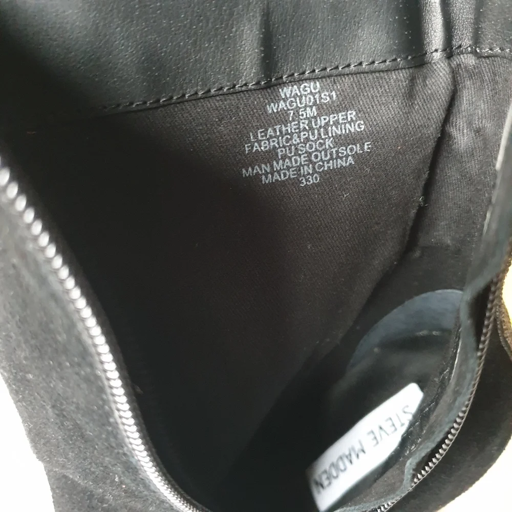 Steve Madden Wagu Black Suede Mid Calf Stiletto Booties w/ Rhinestone Back 7.5 - Picture 8 of 17